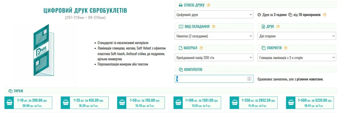 Виберіть кількість комплектів